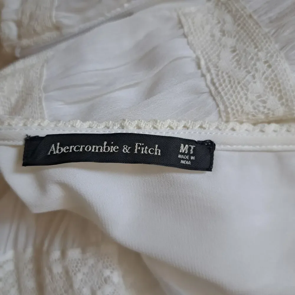 Abercrombie & Fitch White Plunge Lace Tiered Boho Maxi Dress Medium Tall MT